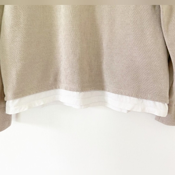 ALL SAINTS X DAVID JONES Luge LS Crew Long Sleeve Shirt In Tan And White Size M - Picture 3 of 13